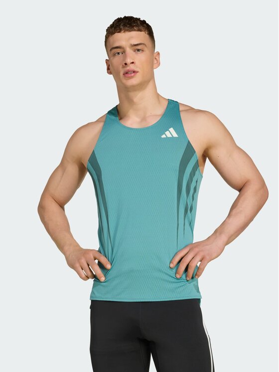 adidas adidas Koszulka techniczna Adizero Archive Running Singlet Turkusowy Slim Fit