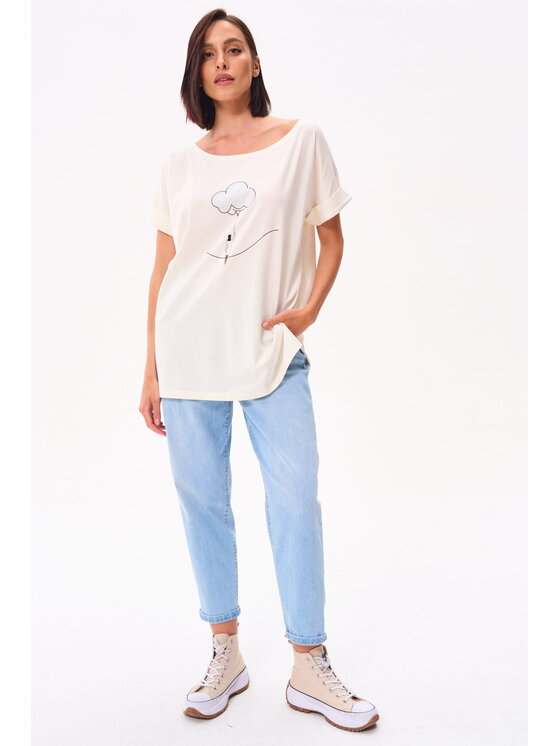 blue shadow blue shadow Bluzka Chmurka Écru Standard Fit