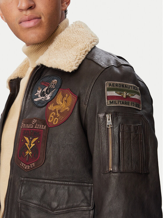 Aeronautica Militare Aeronautica Militare Μπουφάν δερμάτινο 262PN0968U100839 Σκούρο μπεζ Regular Fit