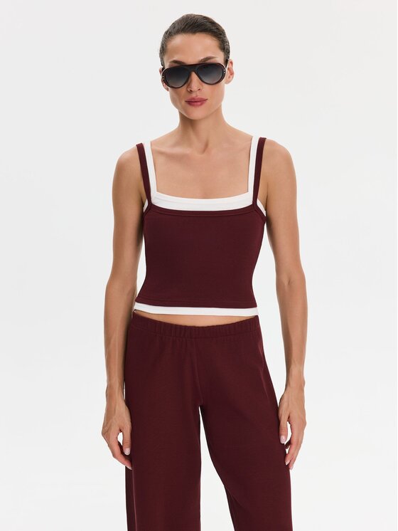 Nudyess Nudyess Top Lisa z prążka Bordowy Slim Fit