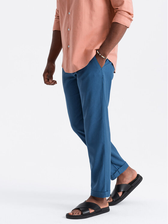 Ombre Ombre Kalhoty z materiálu OM-PACP-0198 Modrá Chino Fit