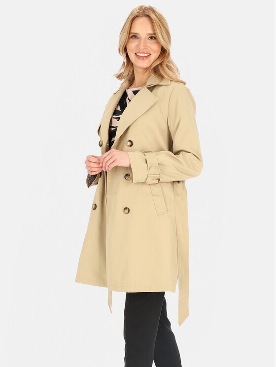 Perso Perso Płaszcz przejściowy BLE252682F Beżowy Regular Fit