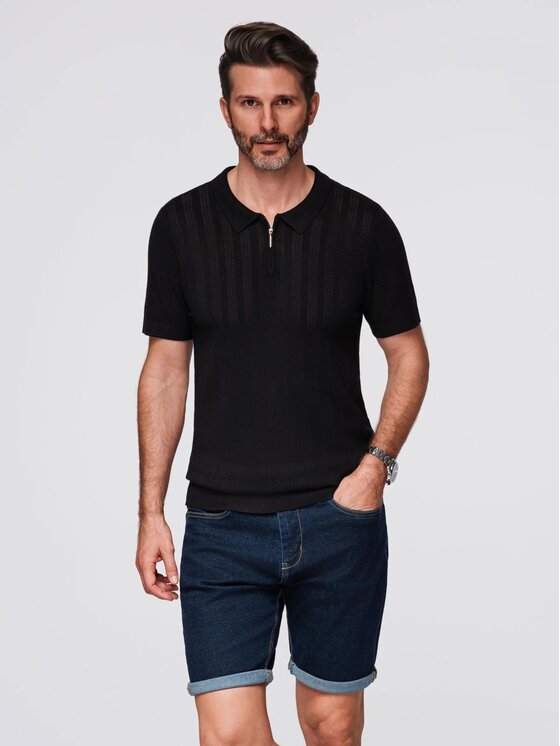 Ombre Ombre Polo OM-POSS-0158 Czarny Slim Fit