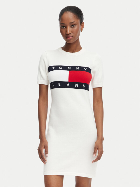 Tommy Jeans Tommy Jeans Kleid für den Alltag Flag DW0DW22853 Weiß Slim Fit