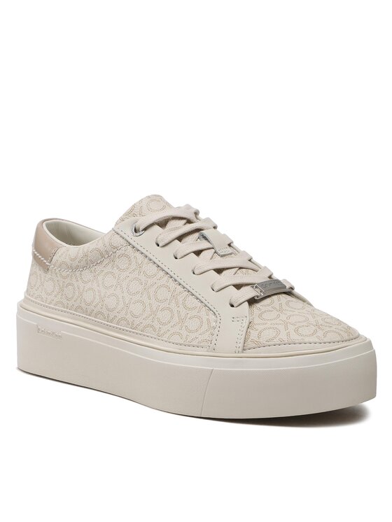 Calvin Klein Sneakers Flatform Cupsole Lace Up – Mono HW0HW01420 Bej Bej imagine noua