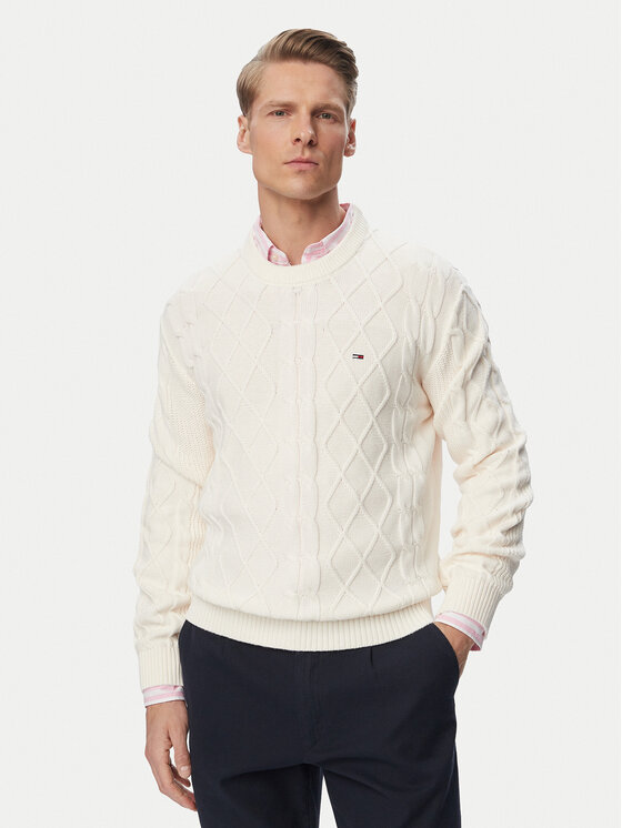 Tommy Jeans Pulover DM0DM23405 Crem Regular Fit
