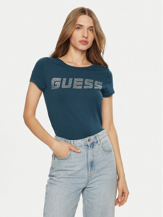 Guess Damski T-Shirt, rozmiar M, Niebieski, V4BI16 KCIV1