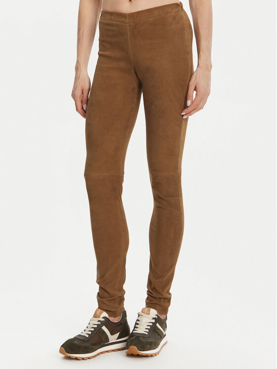 Serge Pariente Serge Pariente Kožené kalhoty Strechy Vs Hnědá Slim Fit