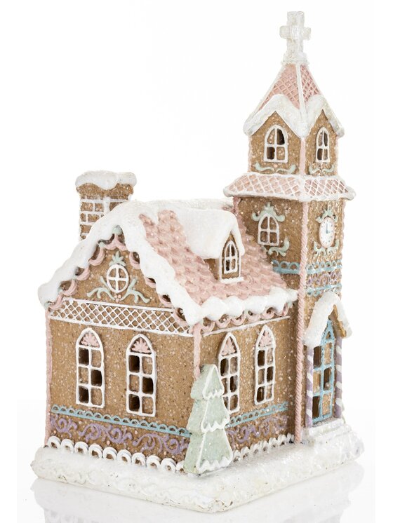 MIAhome MIAhome Dekoracja piernikowy kościół LED 23,5x14x12 cm IGLESIA Brązowy