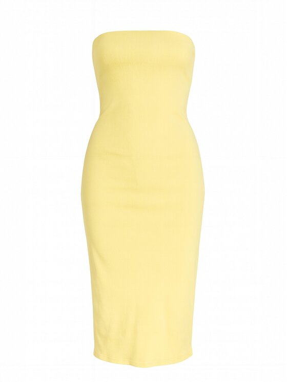 Nudyess Nudyess Sukienka dzianinowa Melrose Midi z prążka Żółty Fitted Fit