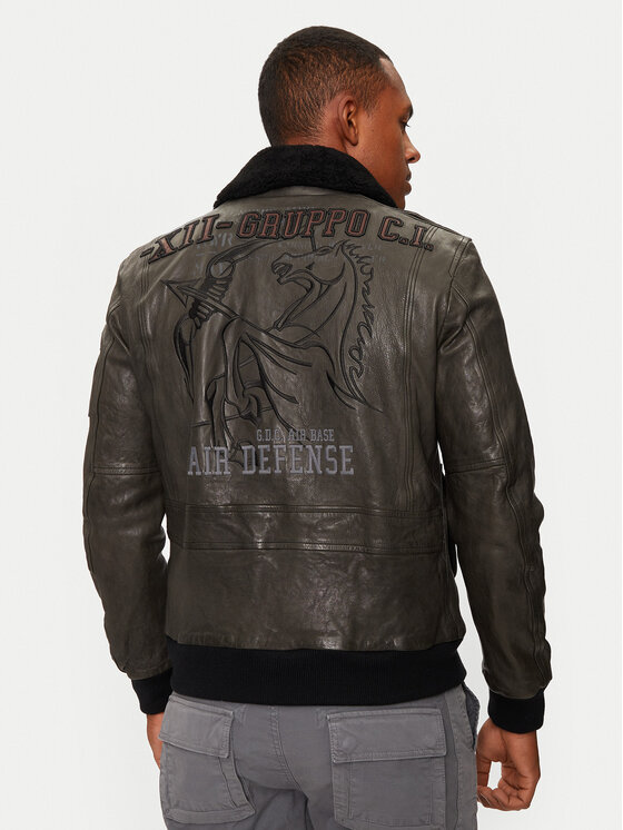Aeronautica Militare Aeronautica Militare Kožená bunda 242PN953PL147 Sivá Regular Fit