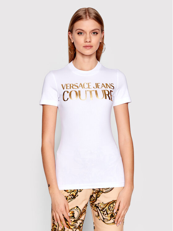 Versace Jeans Couture Versace Jeans Couture T-Shirt Logo Thick Foil 72HAHT01 Biały Regular Fit