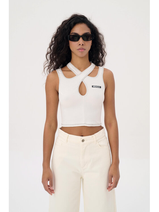 Misaga Misaga Top CROSSBACK RIB TOP Biały Slim Fit