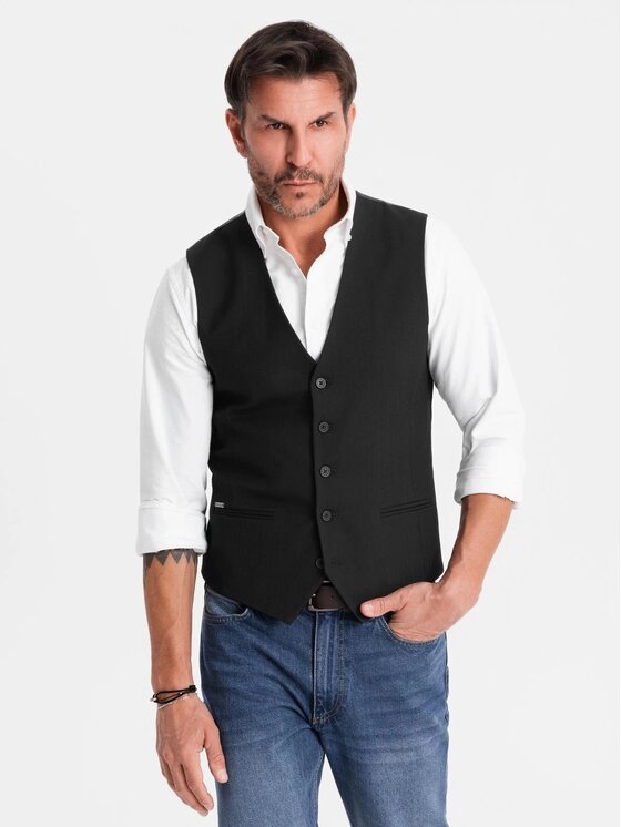 Ombre Ombre Kamizelka garniturowa OM-BLZV-0143 Czarny Slim Fit