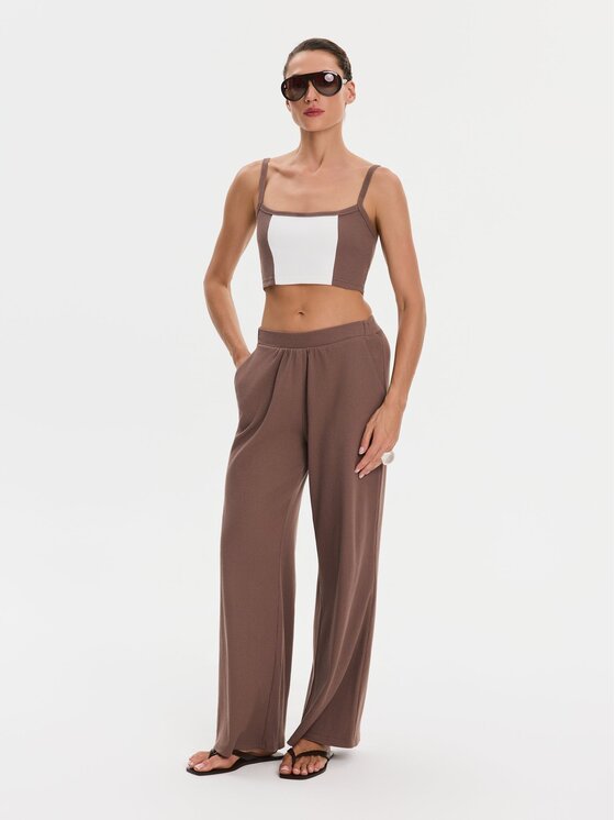 Nudyess Nudyess Top Alex z prążka Brązowy Slim Fit