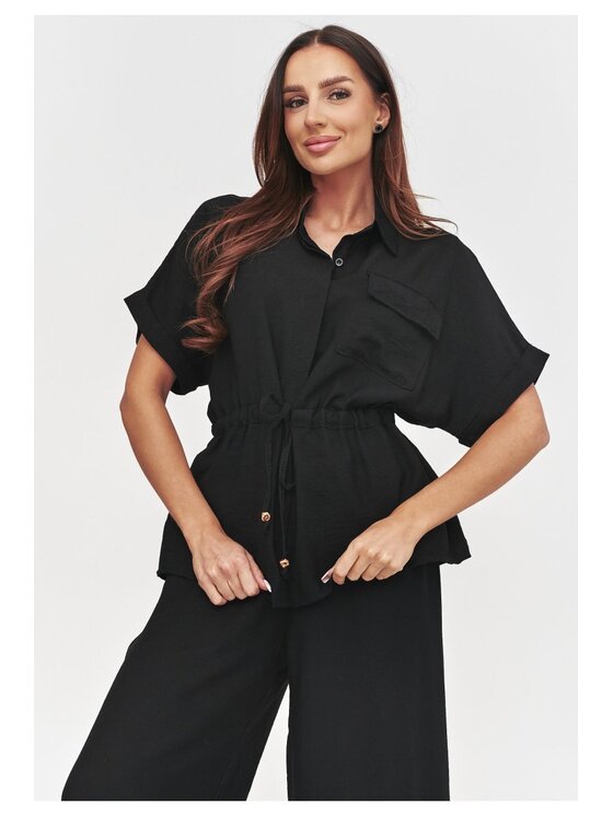 Makadamia Makadamia Komplet bluzka i spodnie C54 Czarny Loose Fit