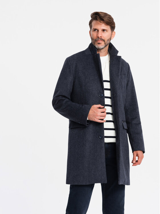 Ombre Ombre Płaszcz OM-COWC-0121 Granatowy Regular Fit