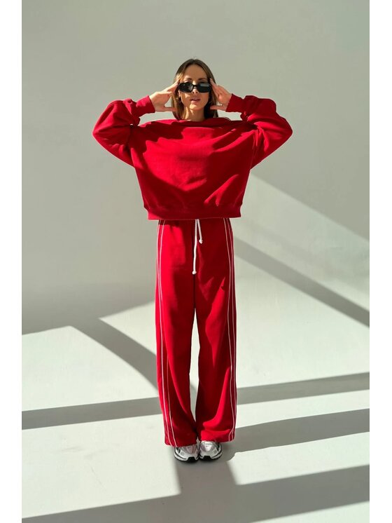 Chiara Wear Chiara Wear Spodnie dresowe Spodnie dresowe z bizą typu SZWEDY Czerwony Oversize