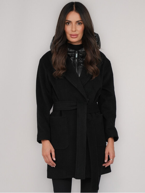 FAN LEATHER FAN LEATHER Płaszcz przejściowy Krótki Wełniany z Podpinką Czarny Loose Fit