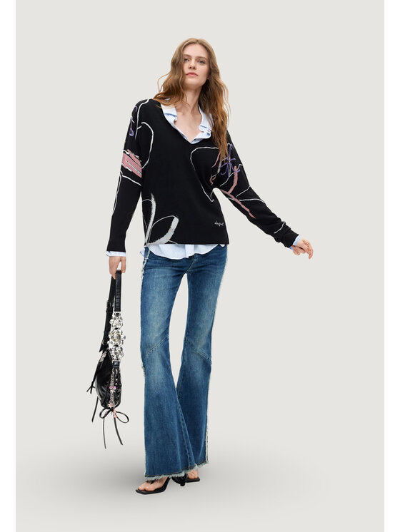 Desigual Desigual Πουλόβερ JERS_FEMNAIF Μαύρο Casual Fit