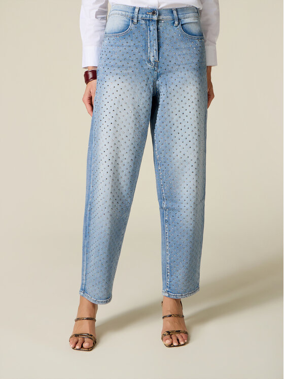 Oltre Oltre Jeansy P422R009374N004 Turkusowy Boy Fit