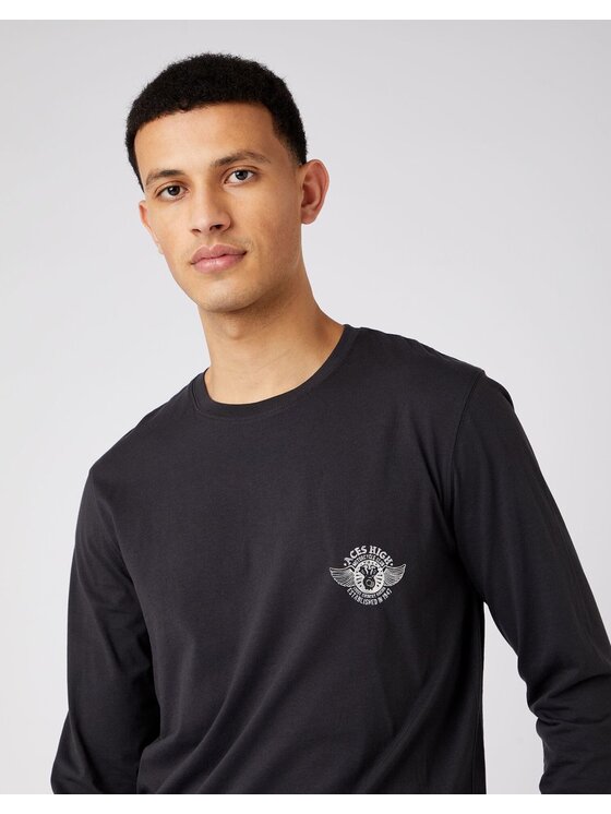 Wrangler Wrangler T-Shirt LS BIKER TEE Czarny Regular Fit