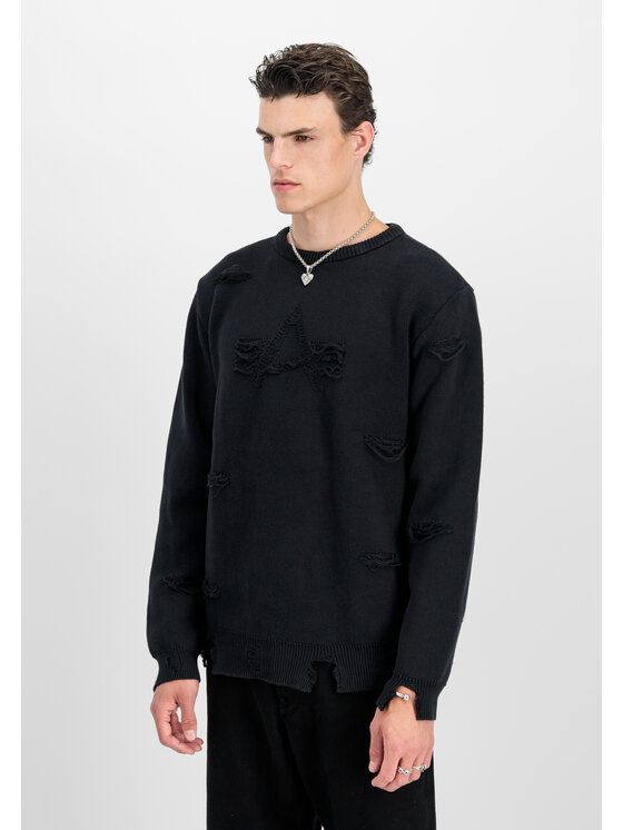 Alpha Industries Alpha Industries Bluza Distressed Logo Sweatshirt Czarny Loose Fit