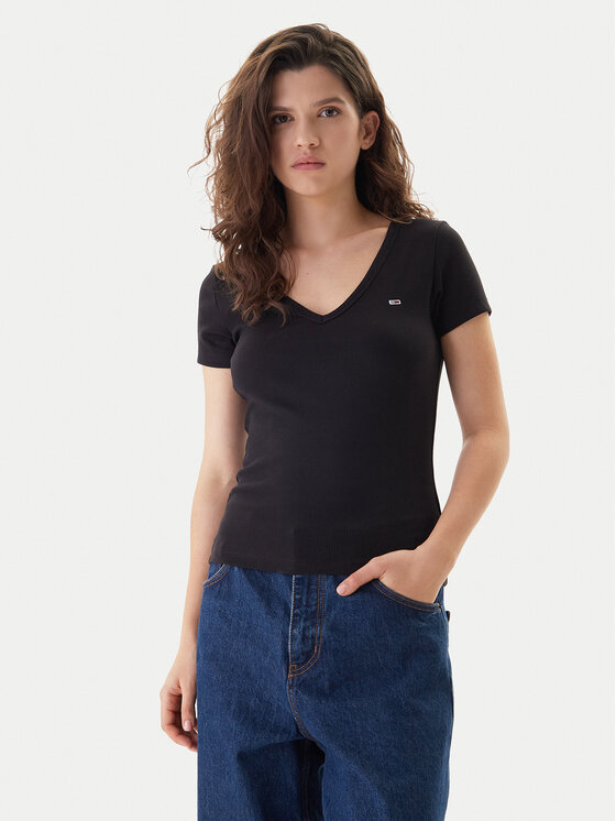 Tommy Jeans Tricou Essential DW0DW17385 Negru Slim Fit