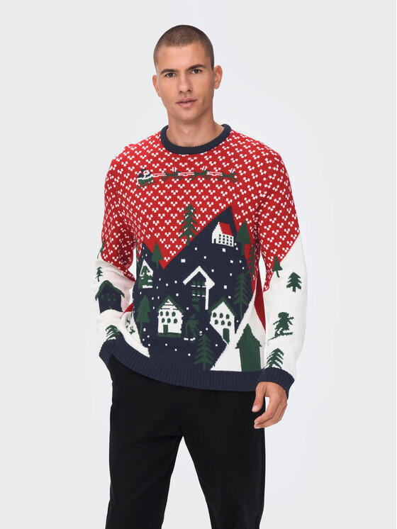 Only & Sons Pulover Xmas 22023349 Rdeča Regular Fit