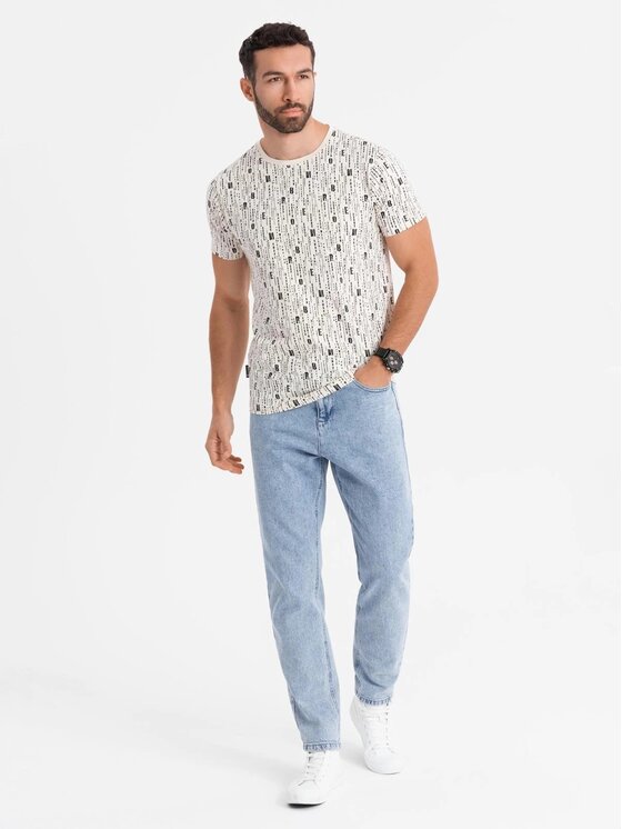 Ombre Ombre T-Shirt OM-TSFP-0225 Écru Regular Fit