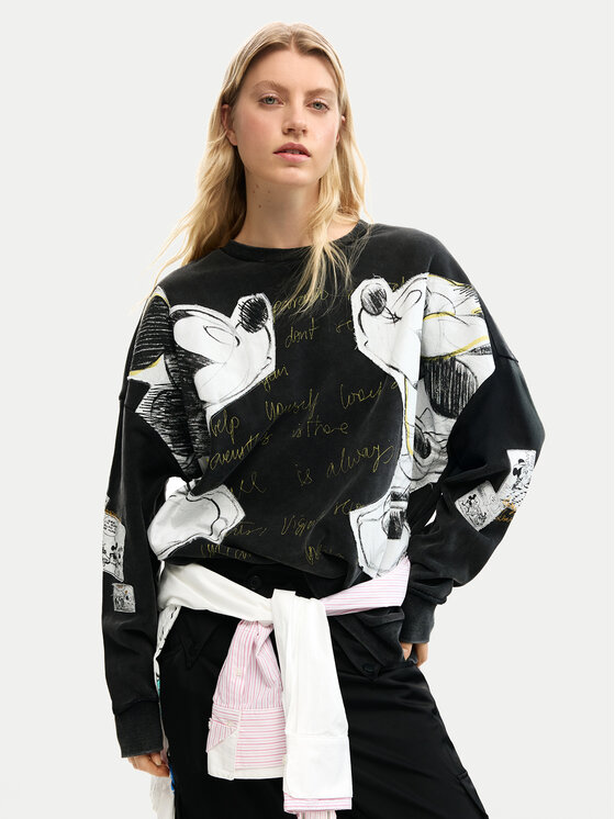 Desigual Desigual Majica dugih rukava Kiss Mickey 26SWSK08 Crna Relaxed Fit