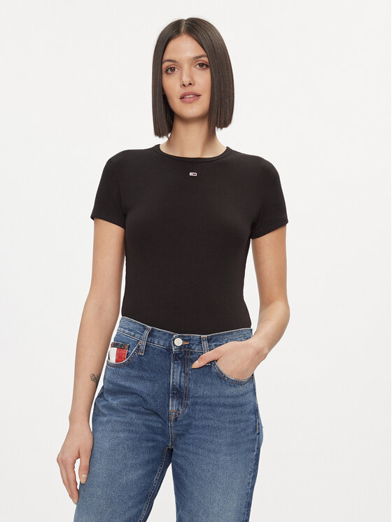 Tommy Jeans Tommy Jeans Tricou Essential DW0DW17383 Negru Slim Fit
