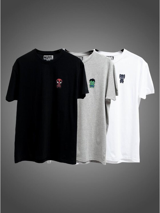 Marvel Marvel Komplet t-shirtów Zestaw 3 Koszulek Męskich Deadpool hulk panter Mini Heroes XXL Czarny Regular Fit