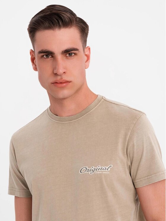 Ombre Ombre T-Shirt OM-TSWT-0201 Beżowy Regular Fit