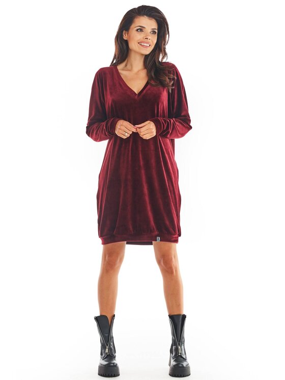 Awama Awama Vestito di maglia A378 Bordeaux Basic Fit