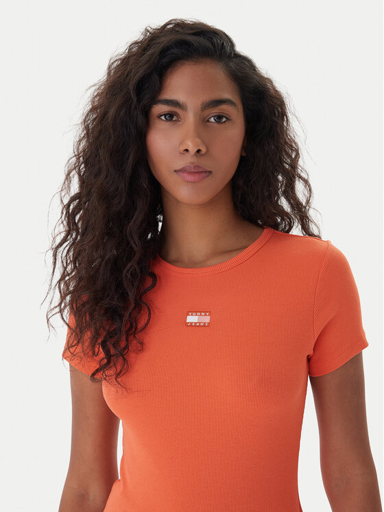 Tommy Jeans Tommy Jeans Majica Badge DW0DW17881 Oranžna Slim Fit