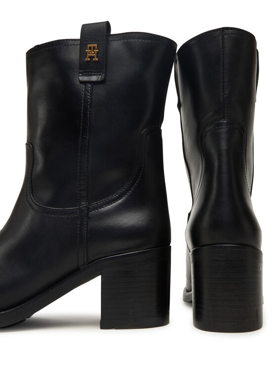 Tommy Hilfiger Tommy Hilfiger Polokozačky Riding Lthr Mid Boot Block Heel FW0FW08776 Černá