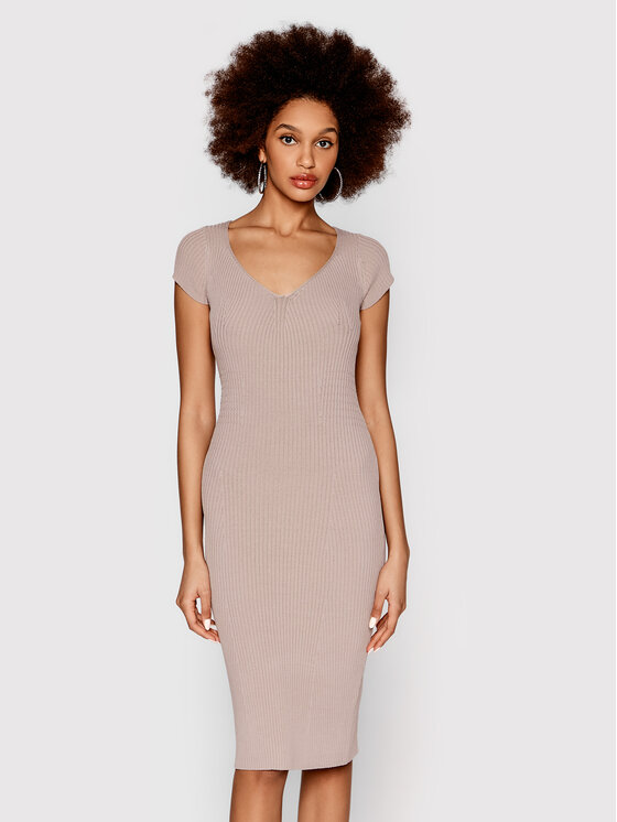 Guess Guess Трикотажна сукня Lynx W2RK46 Z2UK0 Бежевий Slim Fit