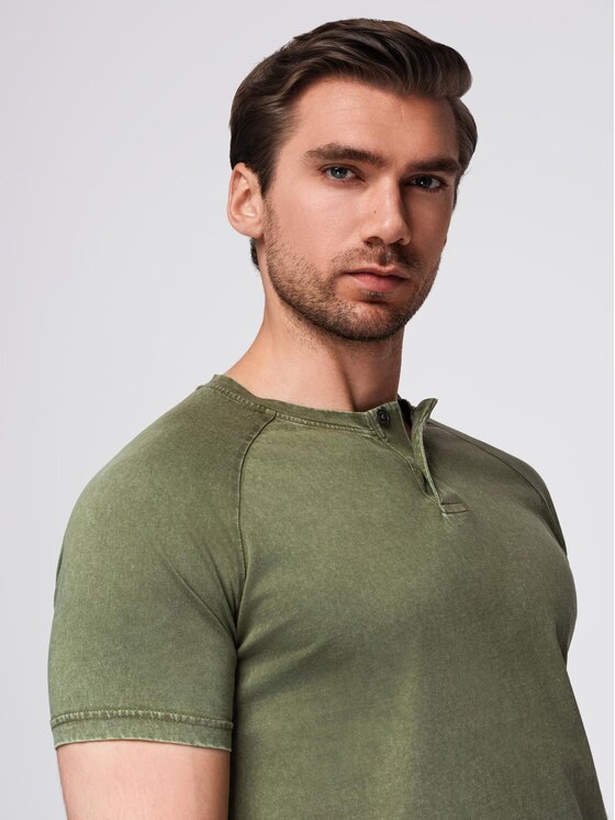 Ombre Ombre T-Shirt OM-TSWT-0150 Zielony Regular Fit