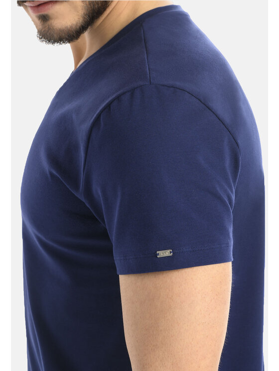 Teyli Teyli T-Shirt męski bawełniany Dany Niebieski Classic Fit