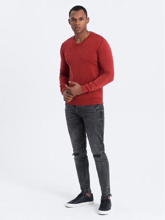 Ombre Ombre Sweter OM-SWOS-0108 Czerwony Fitting Fit