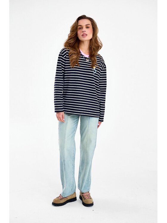 NAOKO NAOKO Longsleeve Aquamarine Czarny Regular Fit
