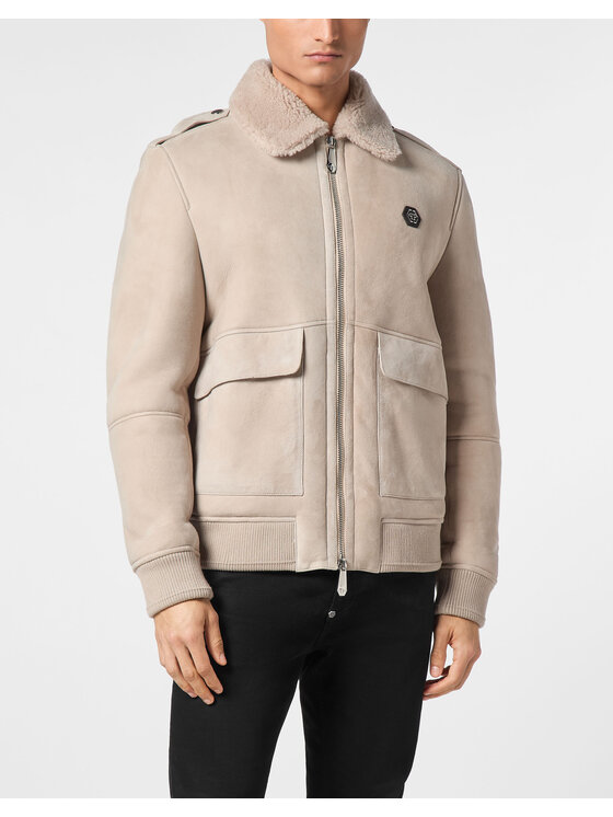 PHILIPP PLEIN PHILIPP PLEIN Giacca di pelle 14711 Beige Regular Fit