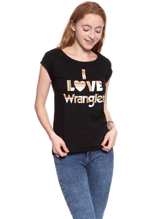 Wrangler Wrangler T-Shirt I LOVE TEE Czarny Regular Fit