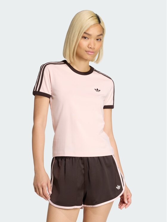 adidas adidas T-Shirt 3 STRIPES SLIM TEE Różowy Slim Fit
