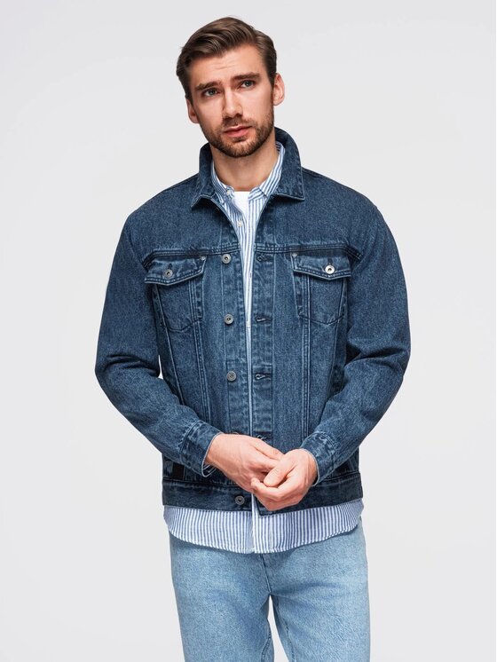 Ombre Ombre Jeansová bunda OM-JADJ-0219 Modrá Regular Fit