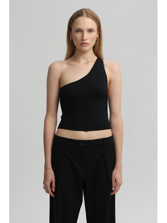 LAGOM LAGOM Top Asymetryczny Czarny Regular Fit