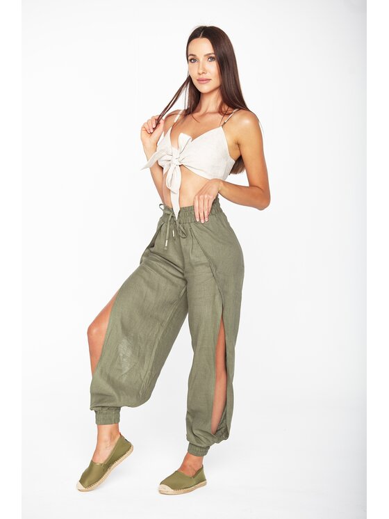 MANDRAGORA MANDRAGORA Pantaloni da donna Lniane Alladyn Cachi Modern Relaxed Fit