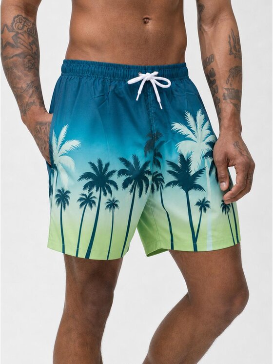 MyStars MyStars Szorty kąpielowe Palmy zachód słońca na urlop wakacje 132443 Zielony Regular Fit