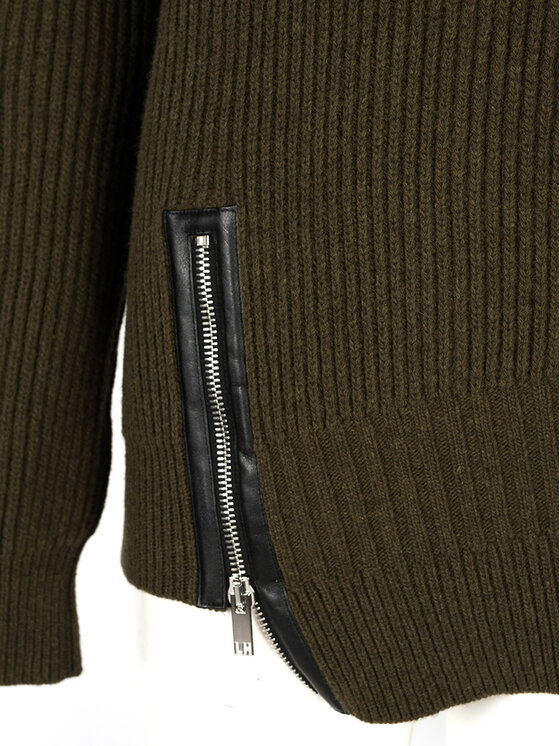 Les Hommes Les Hommes Πουλόβερ LJK106-656U | Round Neck Sweater with Asymetric Zip Χακί Regular Fit